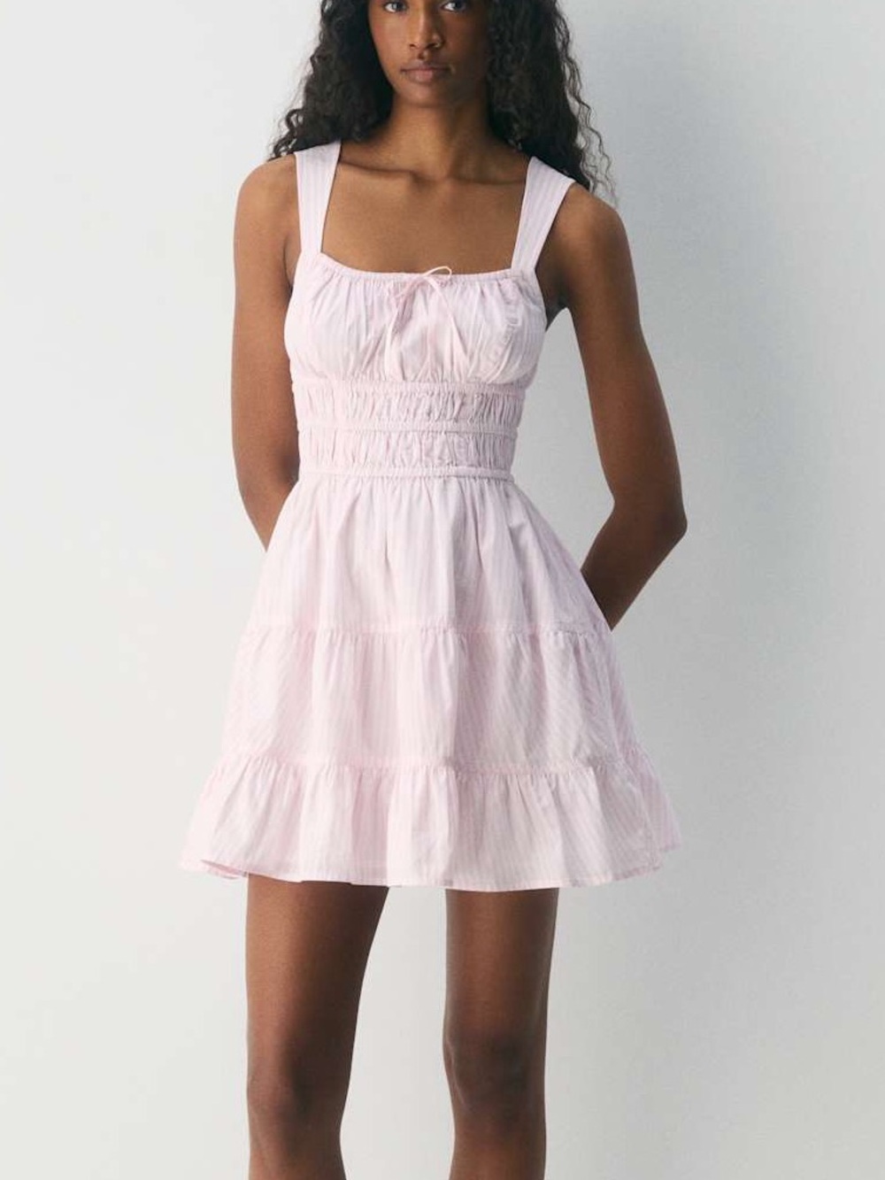 Sunday Best Aritzia Martine mini tiered girly dress - Pale Pirouette pink